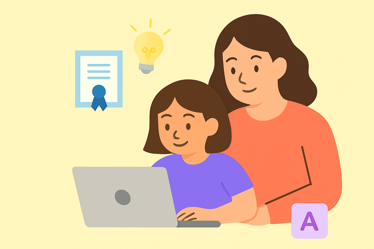Parent helping child learn with AI