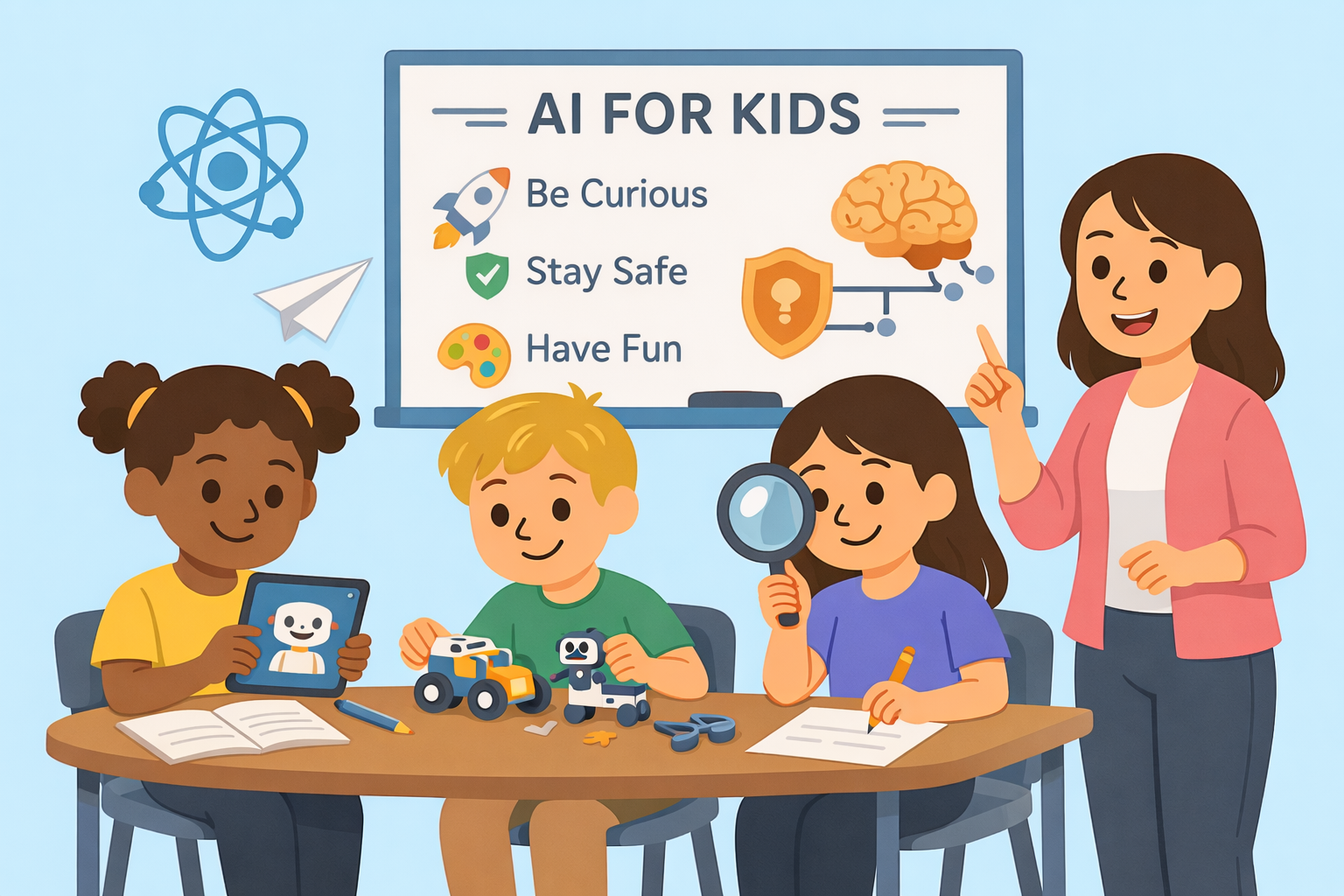 Teacher guiding students