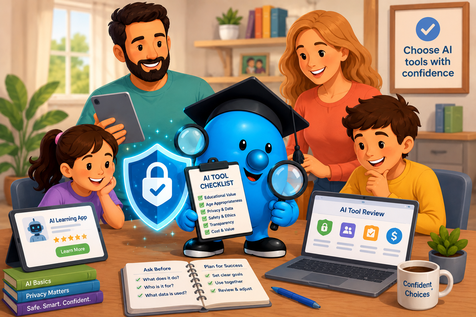 Choosing AI Tools for Learning — a parent reviewing a learning app on a tablet